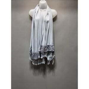 Unbranded Blue Gray Rosette Fringed Trim Scarf Lightweight No Tag Linen Blend